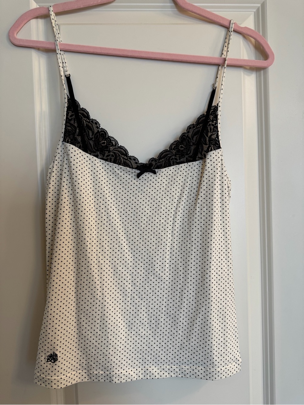 Ralph Lauren White Polka Dot Lace-Trim Cami